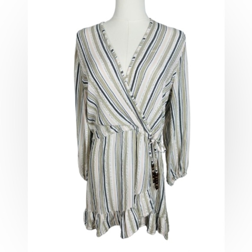 blue island Striped Top in Cream, Black & Olive Size S